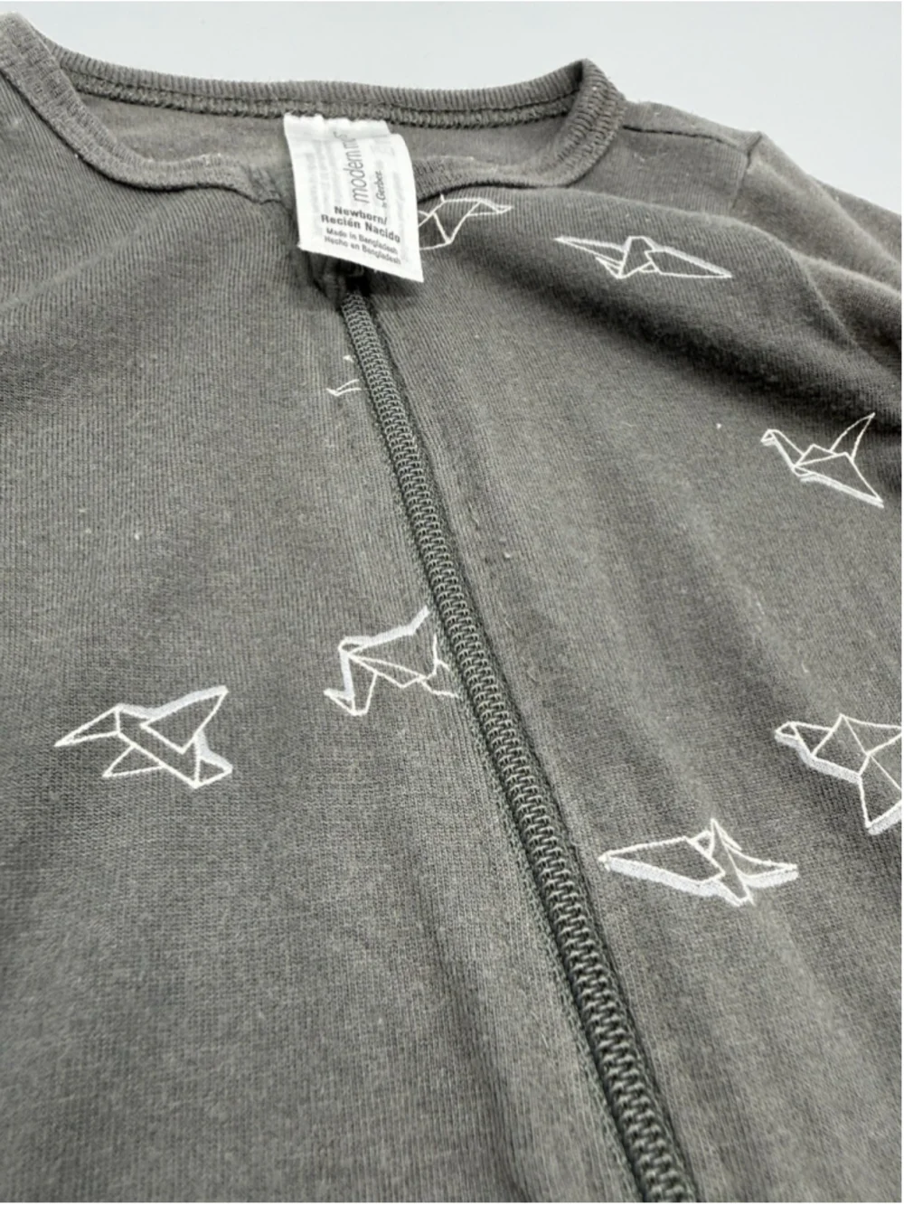 modern moments by Gerber Gray Bird Print Newborn Knit Coverall Zip One-Piece